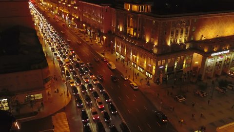 Triumphal Square Night Moscow Aerial View