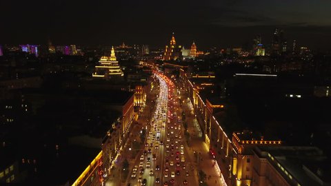 Triumphal Square Night Moscow Aerial View
