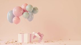 Colorful balloons and confetti flying from gift box. Anniversary celebration concept. 3D animation
 - Powered by Shutterstock - Get 15% off with code: PIKWIZARD15