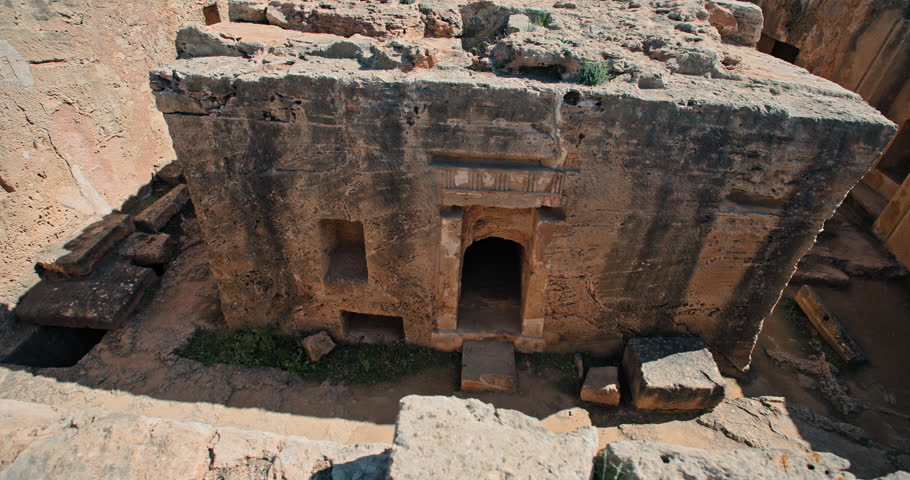 Tourist ancient historical ruins in Paphos on the island of Cyprus. Tourist place of archaeological excavations of ancient Greece. High quality 4k footage