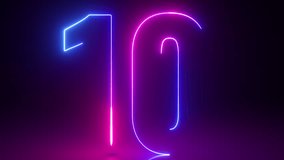 3d render video of top ten countdown, neon light numbers from 1 to 10. Laser ray appears on black background and zoom out. - Powered by Shutterstock - Get 15% off with code: PIKWIZARD15
