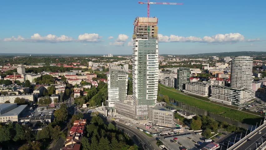 Beautiful Panorama Skyscrapers Construction Rzeszow Aerial View Poland