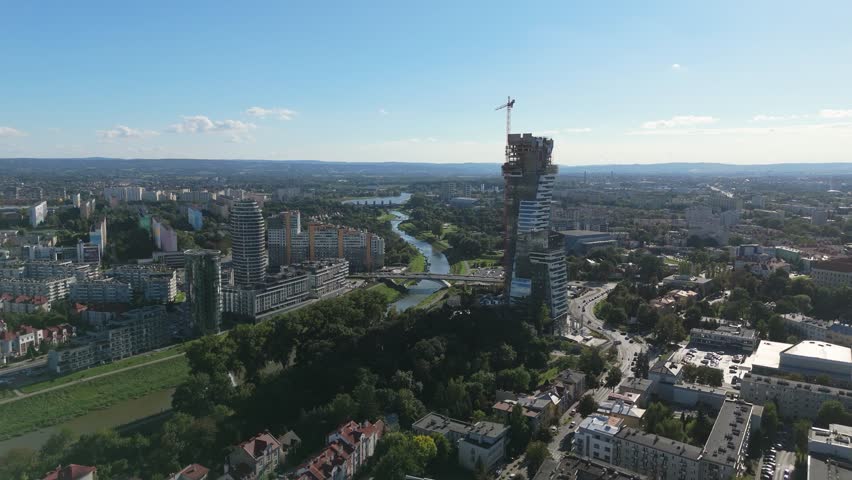 Beautiful Panorama Bridge River Skyscrapers Rzeszow Aerial View Poland