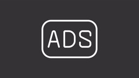 Ad-free white line animation. Animated crossed out ads sign icon. Streaming without ads. Subscription plan. Isolated illustration on dark background. Transition alpha video. Motion graphic