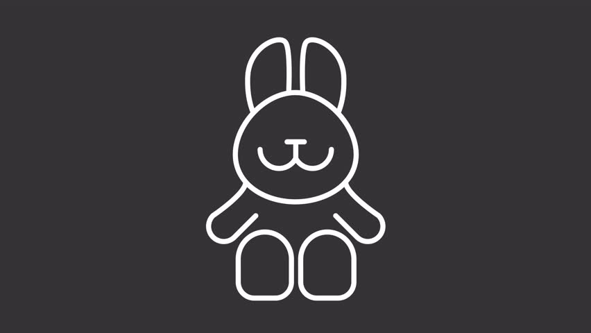 Animated plush bunny white icon. Stuffed toy line animation. Plaything for children. Cuddly toy. Rabbit mascot. Isolated illustration on dark background. Transition alpha video. Motion graphic Royalty-Free Stock Footage #3483893129
