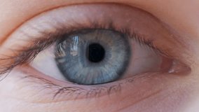 Close-up of Person's Eye With Blue Iris. Blue Eye of Child Looking at Camera Close Up. Macro Shot Opening and Closing Blue Eyes Little Girl. Motion of Children Eyes. Human Eye Iris Opening Pupil. - Powered by Shutterstock - Get 15% off with code: PIKWIZARD15
