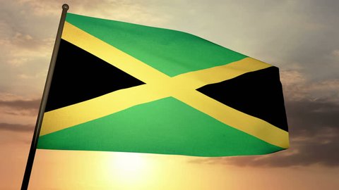 Jamaican flag loop waving in cloudscape sunset - 60s