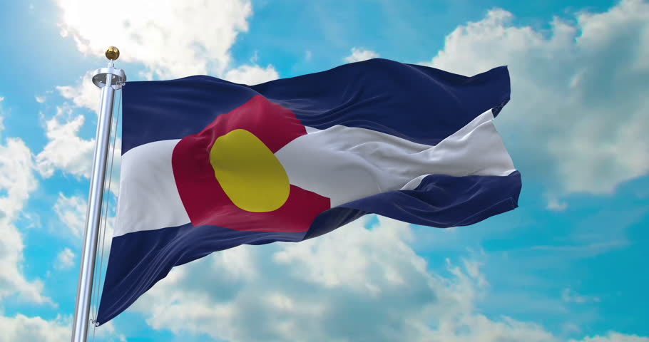 Flag of Colorado realistic waving in the wind with cloud background (Perfect Loop)