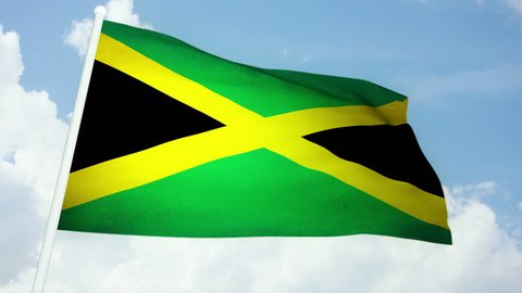 Jamaican flag loop waving in cloudscape