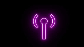 Purple neon Wi-Fi icon animation. Wireless icon searching to connect to a wi-fi network to get Internet access. 4K Video motion Animation.