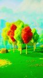 colorful cartoon forest at sunset
