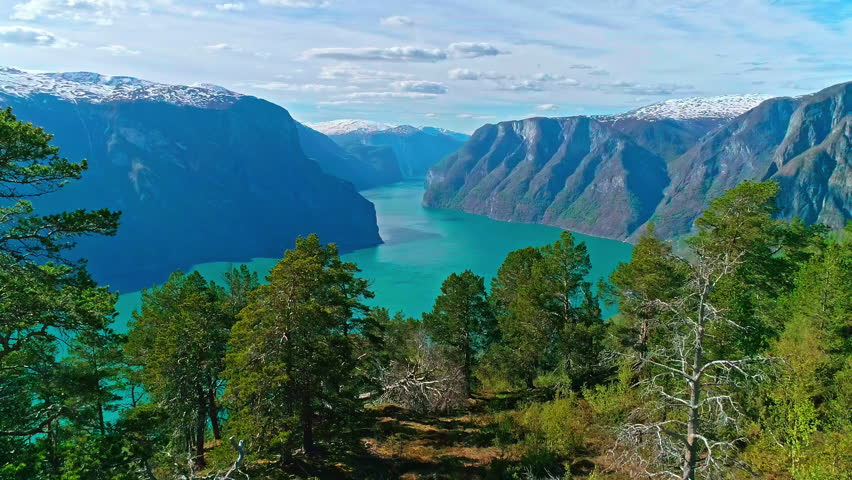 The Sognefjord Or Sognefjorden The Largest And Deepest Fjord In Norway. Aerial Shot Royalty-Free Stock Footage #3484392569