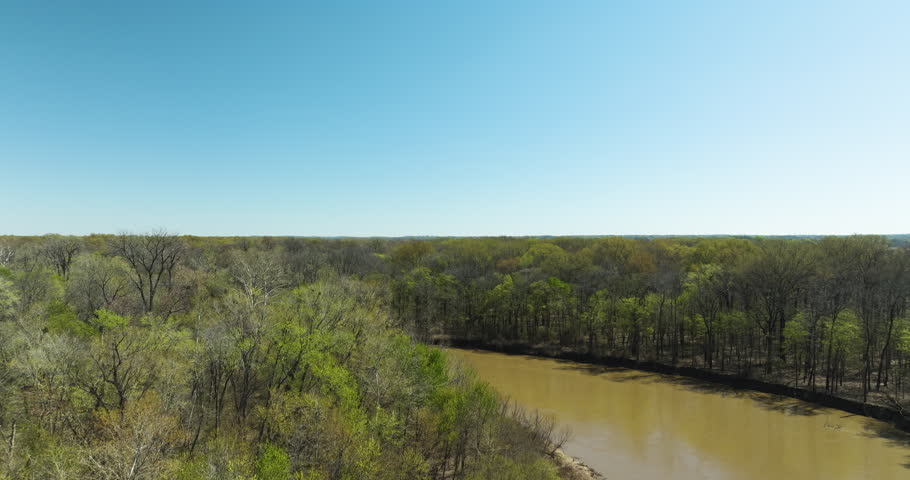 Lush Green Forest At Lower Hatchie National Wildlife Refuge In Tennessee, USA. - aerial dolly shot