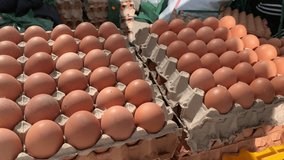 Videos of free range eggs for sale in a local market in Peru.