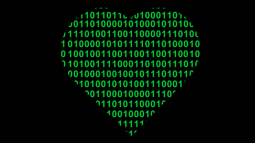 video animation green heart designed with 0 and 1 numbers of binary code in virtual or cybernetic love concept, on a transparent background with zero alpha channel - Powered by Shutterstock - Get 15% off with code: PIKWIZARD15