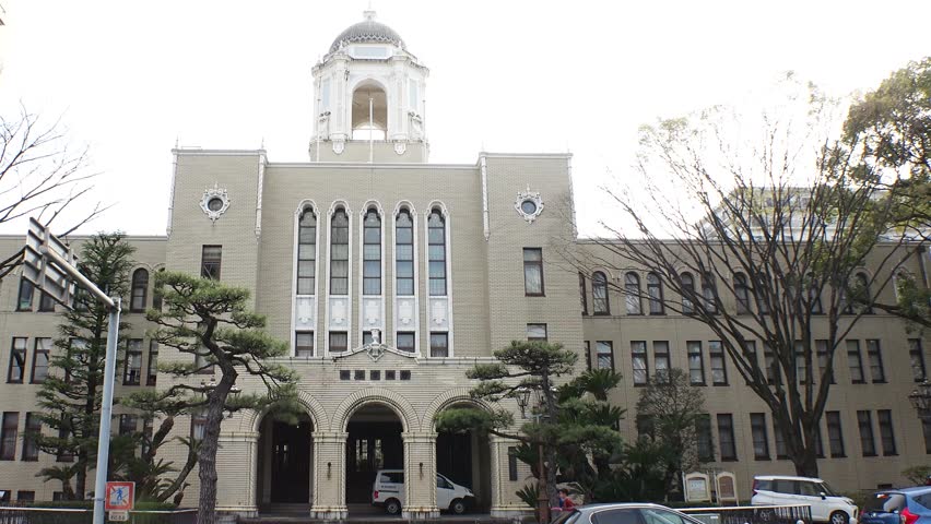 SHIZUOKA, JAPAN - MARCH 2024 : Exterior of Shizuoka city hall. Time lapse shot.
