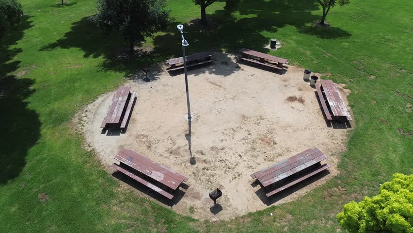 Orbiting Around Wooden Benches in the Park