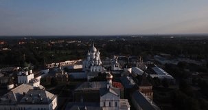 4K summer morning aerial video of ancient medieval Kremlin monastery