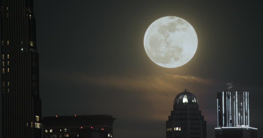 Full Moon in Sky Over New York City Buildings