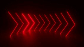A row of red arrows on a black background, created using 3D animation loop with futuristic neon tube lights glowing in a concrete floor setting. - Powered by Shutterstock - Get 15% off with code: PIKWIZARD15