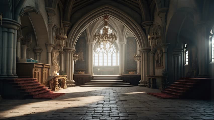 Castle inside 3d rendering  Background Animation. Castle inside 3d view with light rays Animation 