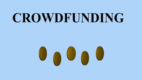 Concept of crowdfunding as project financing. Crowd of people - investors - and growing money - financial support. With text - crowdfunding, project financing.