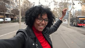 POV of a middle aged African American woman influencer making a video in a city - Powered by Shutterstock - Get 15% off with code: PIKWIZARD15