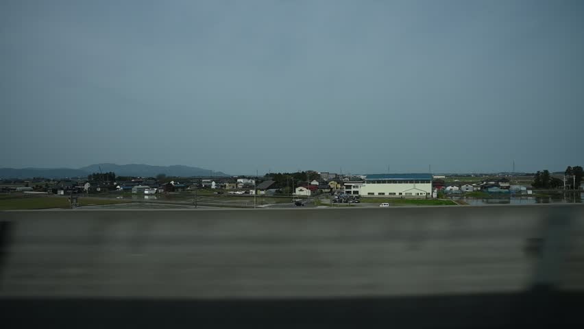 The train window view of Hokuriku Shinkansen Tsurugi 2 passing through Awara-Onsen  Station (HOKURIKU  Awara-Onsen, 2024, Apr.)