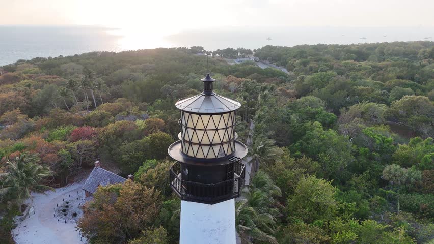 The iconic Key Biscayne Lighthouse stands proudly against the clear blue sky, a symbol of maritime heritage on April 15, 2024.