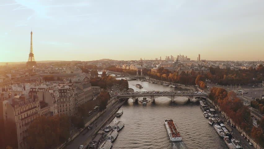 Aerial Paris Sunset France Royalty-Free Stock Footage #34852666