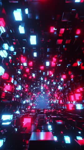 Very large room with many square objects in it. Vertical looped animation.