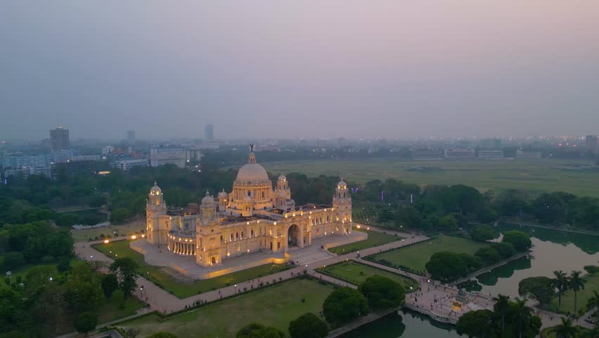 Aerial view of Victoria Memorial is a large marble monument on the Maidan in Central Kolkata	
