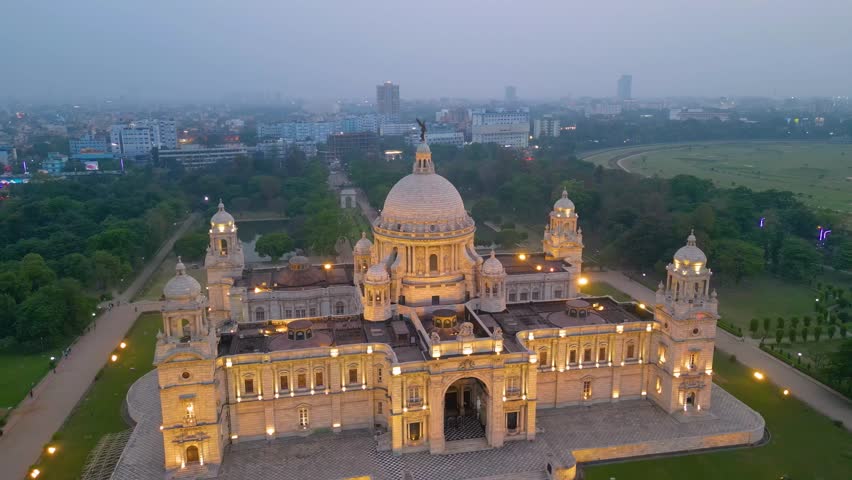 Aerial view of Victoria Memorial is a large marble monument on the Maidan in Central Kolkata	
