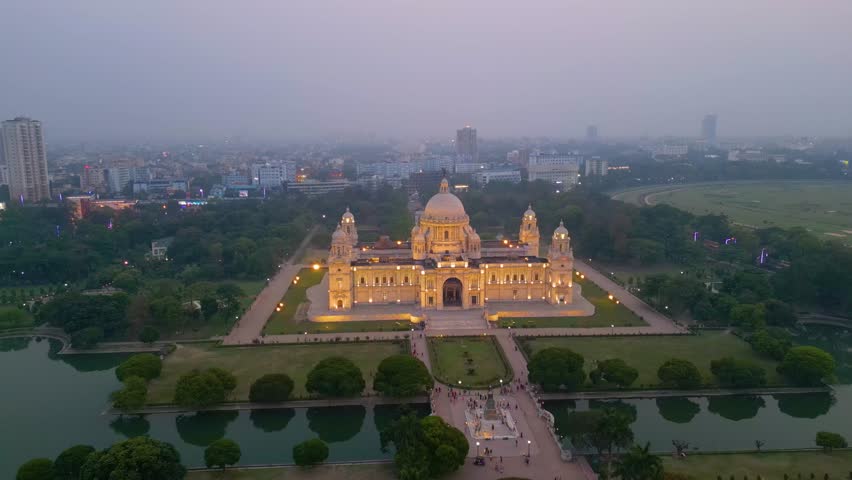 Aerial view of Victoria Memorial is a large marble monument on the Maidan in Central Kolkata	
