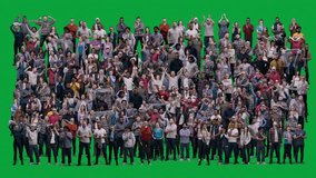 Group of multicultural people cheering for football team playing in world league. Huge crowd of supportive sport fans gesticulate and shout watching soccer match on stadium. Chroma key. Alpha channel. - Powered by Shutterstock - Get 15% off with code: PIKWIZARD15