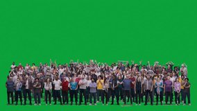 Big crowd of supportive sports fans gesticulate and shout watching football match on stadium. Group of multiethnic people cheering for soccer team playing in international championship. Chroma key. - Powered by Shutterstock - Get 15% off with code: PIKWIZARD15