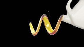 Closeup Oil Liquid pouring from a plastic oil container include Alpha Matte.  3D Animation. 4K. - Powered by Shutterstock - Get 15% off with code: PIKWIZARD15