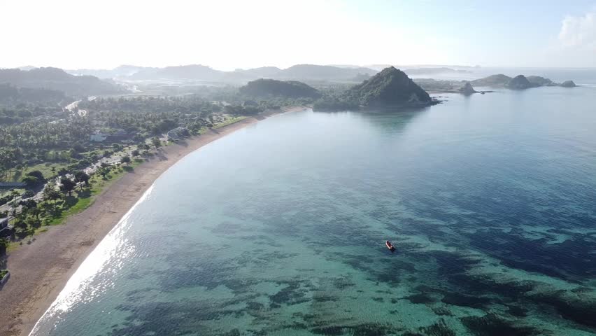 Morning Aerial view of Kuta Mandalika Beach, West Nusa Tenggara, Lombok, Indonesia Royalty-Free Stock Footage #3485789519