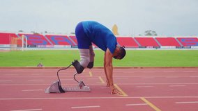 Asian para-athletes disabled with prosthetic blades running at stadium. Attractive amputee male runner exercise and practicing workout for  competition regardless of physical limitations. - Powered by Shutterstock - Get 15% off with code: PIKWIZARD15
