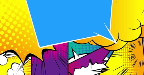 Abstract background animation in pop art, comics style. Retro manga Speech Bubble cartoon backdrop. Comic book elements moving.の動画素材