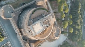 Vertical video. Rome, Italy. Tiber River. Castel Sant Angelo. Morning hours, Aerial View, Point of interest