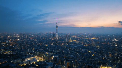Aerial view of Tokyo metropolis and sunset sky.Tokyo night view: stockvideo