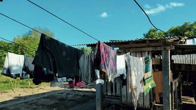 drying clothes on a rope in the hot sun