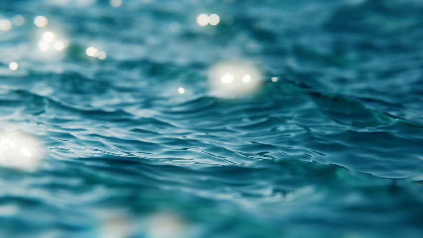 Close-up view of flickering ocean waves in slow motion, seamless loop background. Sunlights breathtaking beauty play on a wind wavy ocean surface. 3d render