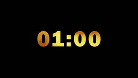 Luxury Golden 1-Minute Countdown on Black Background. Timer from 60 to 0 Seconds in Ultra HD 4K Video Animation.