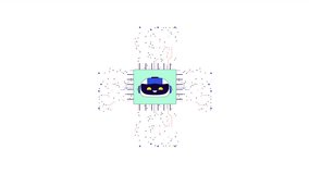 AI microchip cpu line 2D object animation. Circuitry motherboard. Innovative tech flat color cartoon 4K video, alpha channel. Artificial intelligence chip circuit animated item on white background - Powered by Shutterstock - Get 15% off with code: PIKWIZARD15