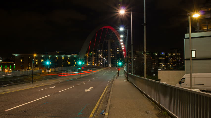 Squinty Bridge aka Clyde Arc timelapse in Glasgow Scotland at night