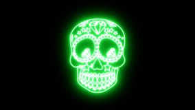 Seamless animation of a crazy mexican skull with green neon. Funny Halloween background with fluorescent effect for parties and events. - Powered by Shutterstock - Get 15% off with code: PIKWIZARD15