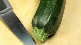 Culinary Delight: 4K Close-Up of Fresh Zucchini Being Cut