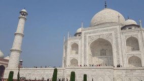 Side view of majestic Taj Mahal in Agra. One of seven wonders of the World